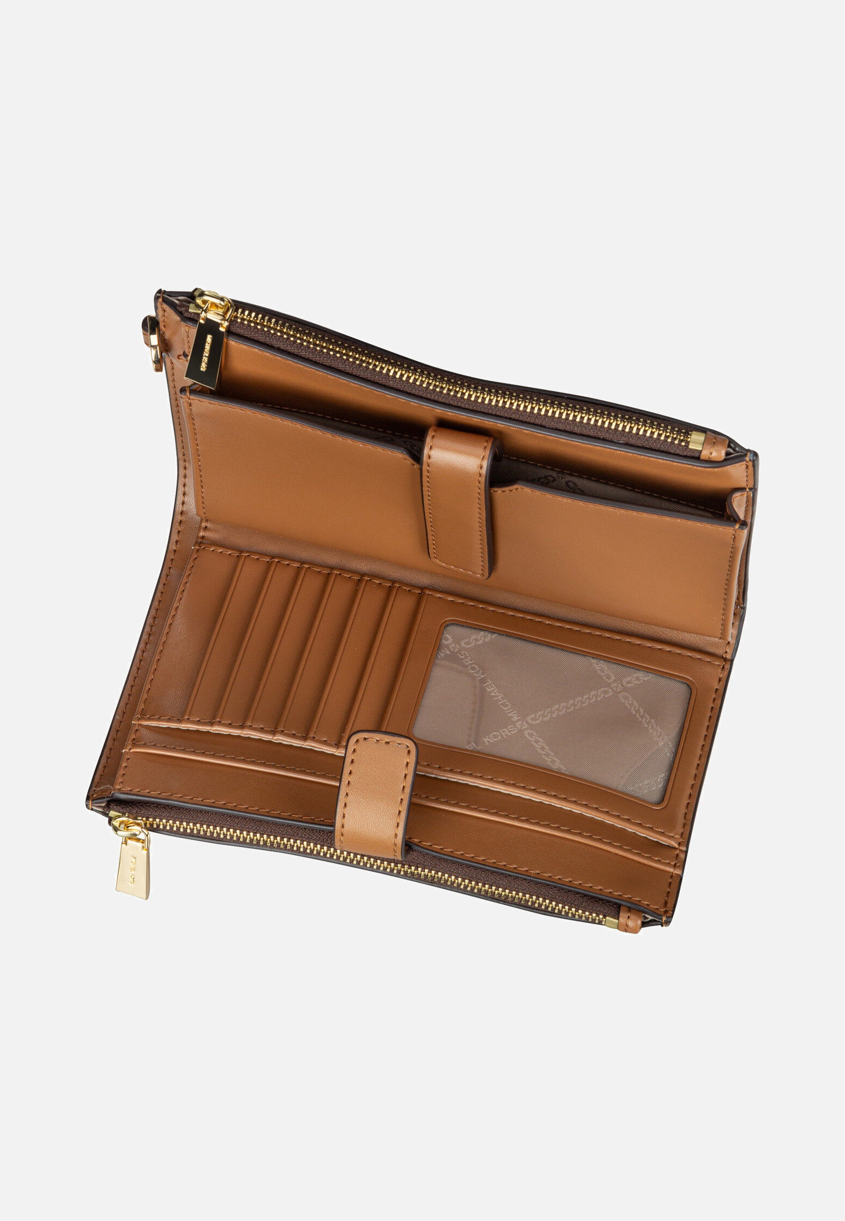 Michael Kors Jet Set Double Zip MK SIG Brown Clutch