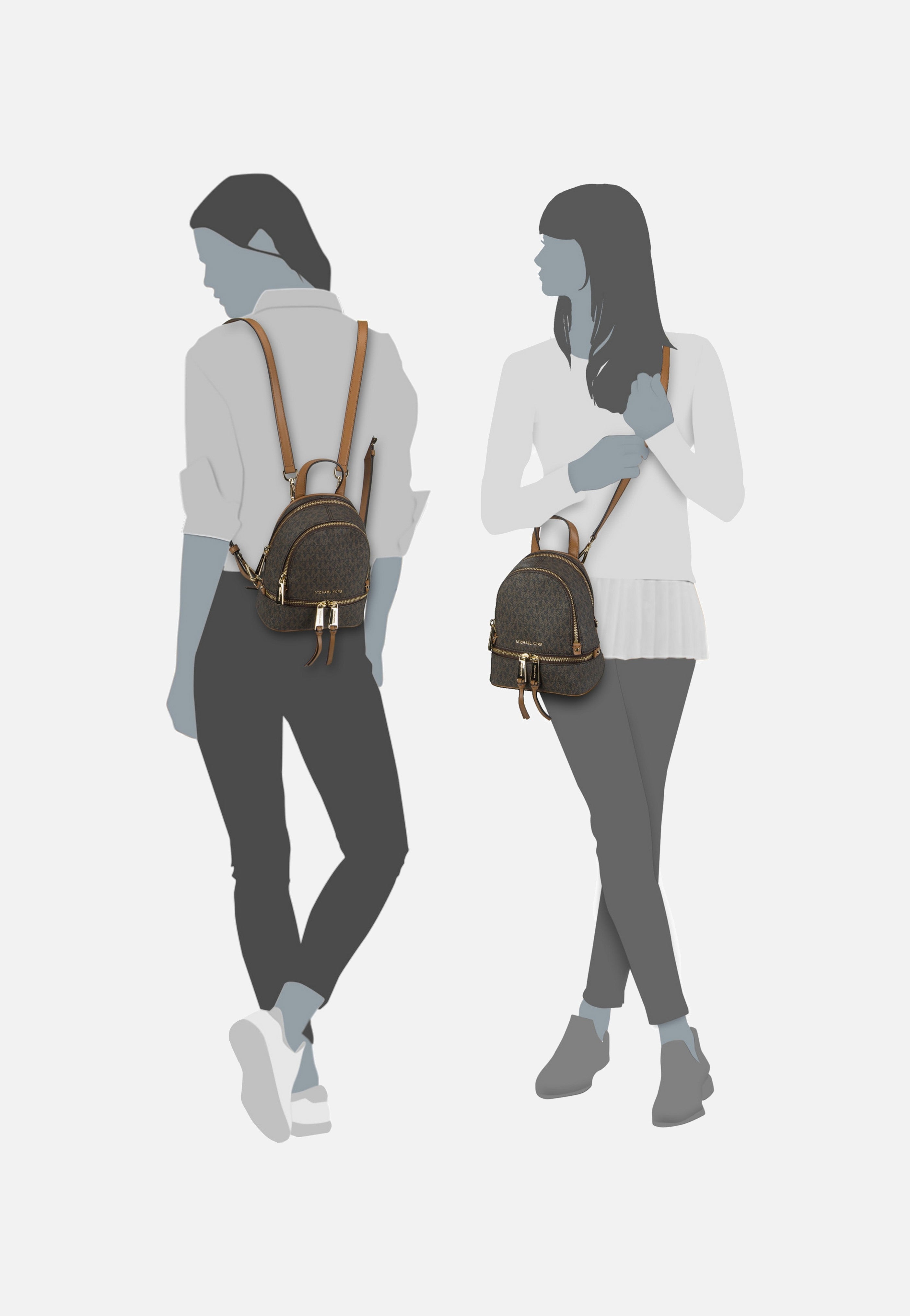 Michael Kors Rhea Zip XS MK Signature Brown - Backpack | Sakoi