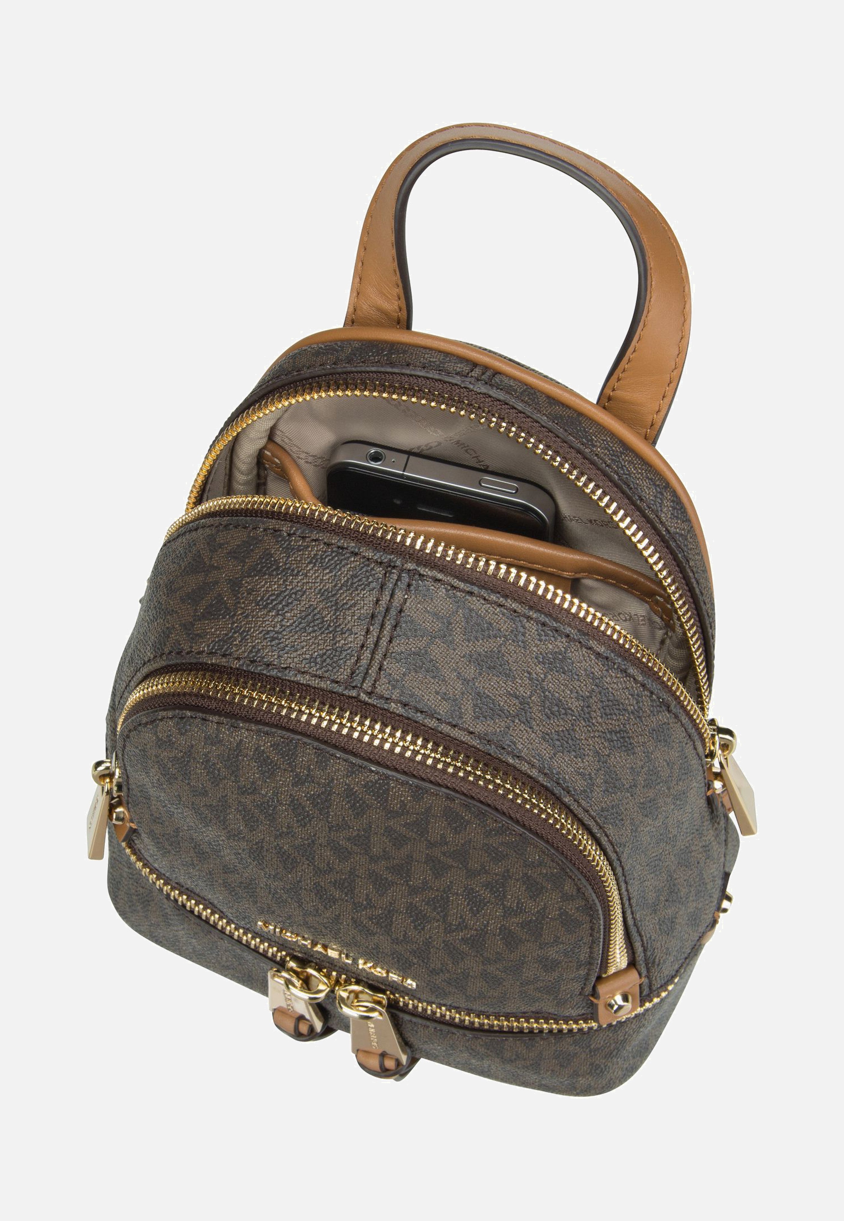 Michael Kors Rhea Zip XS MK Signature Brown Backpack