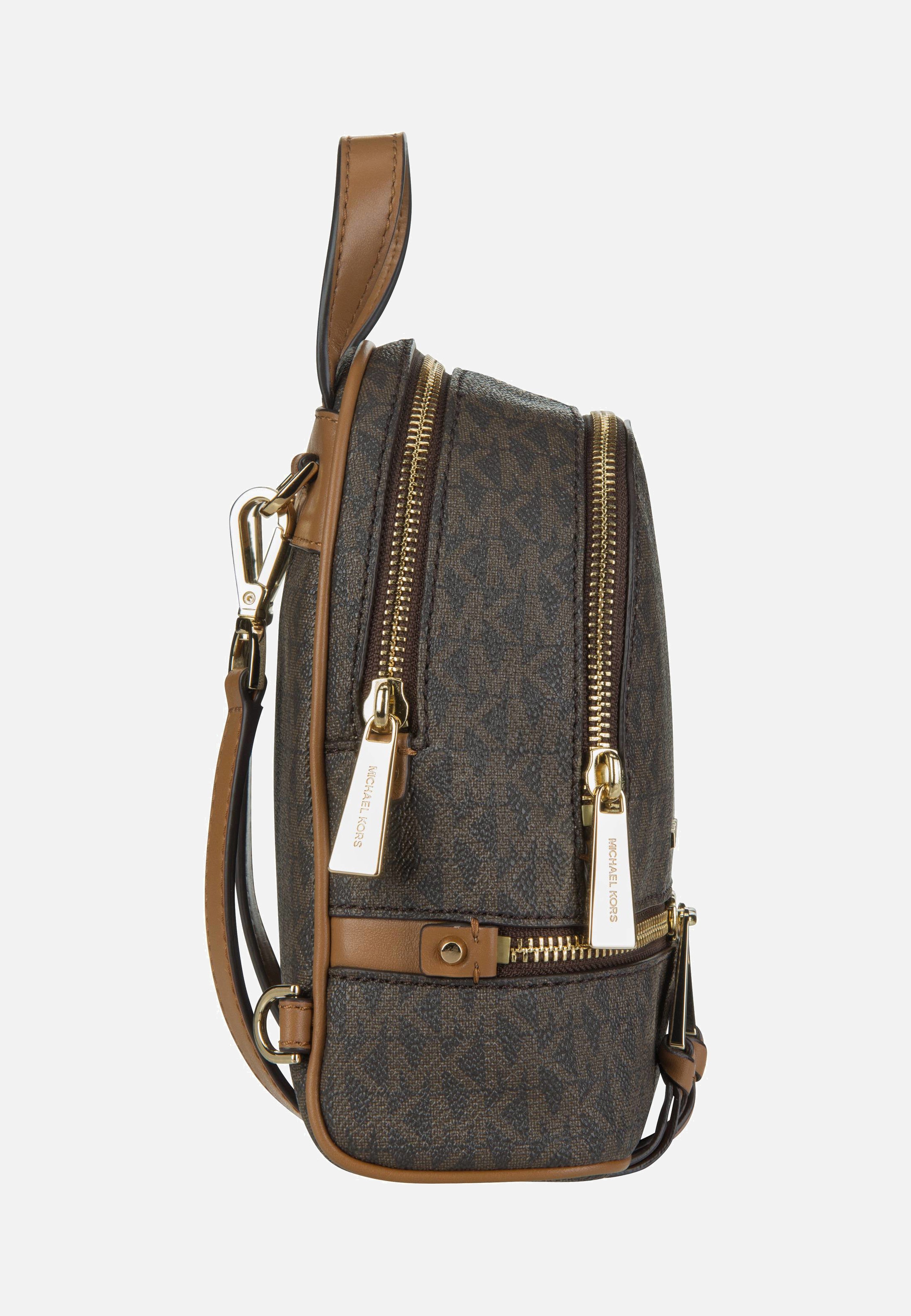 Michael Kors Rhea Zip XS MK Signature Brown Backpack