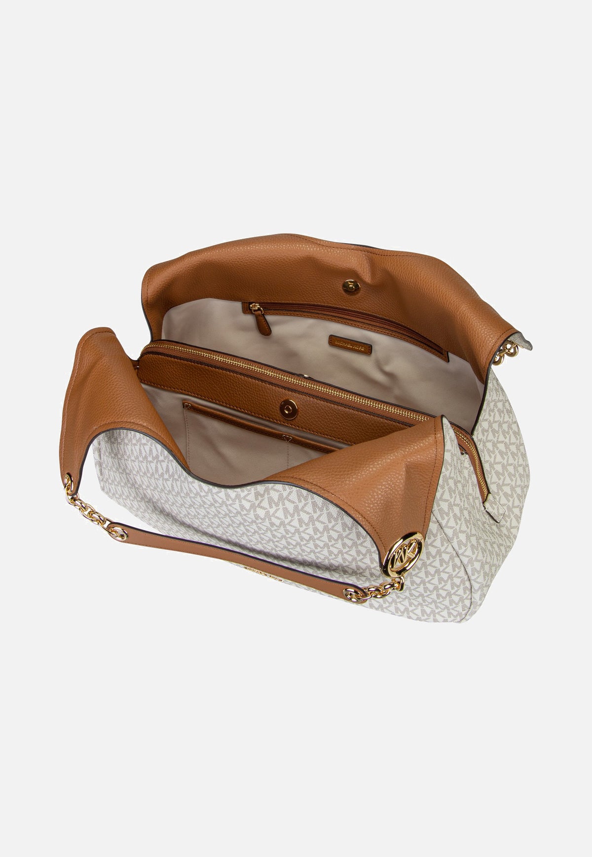 Michael Kors Ellie LG Trpl Compt Shldr Tote Vanilla/Acorn Hobo Bag
