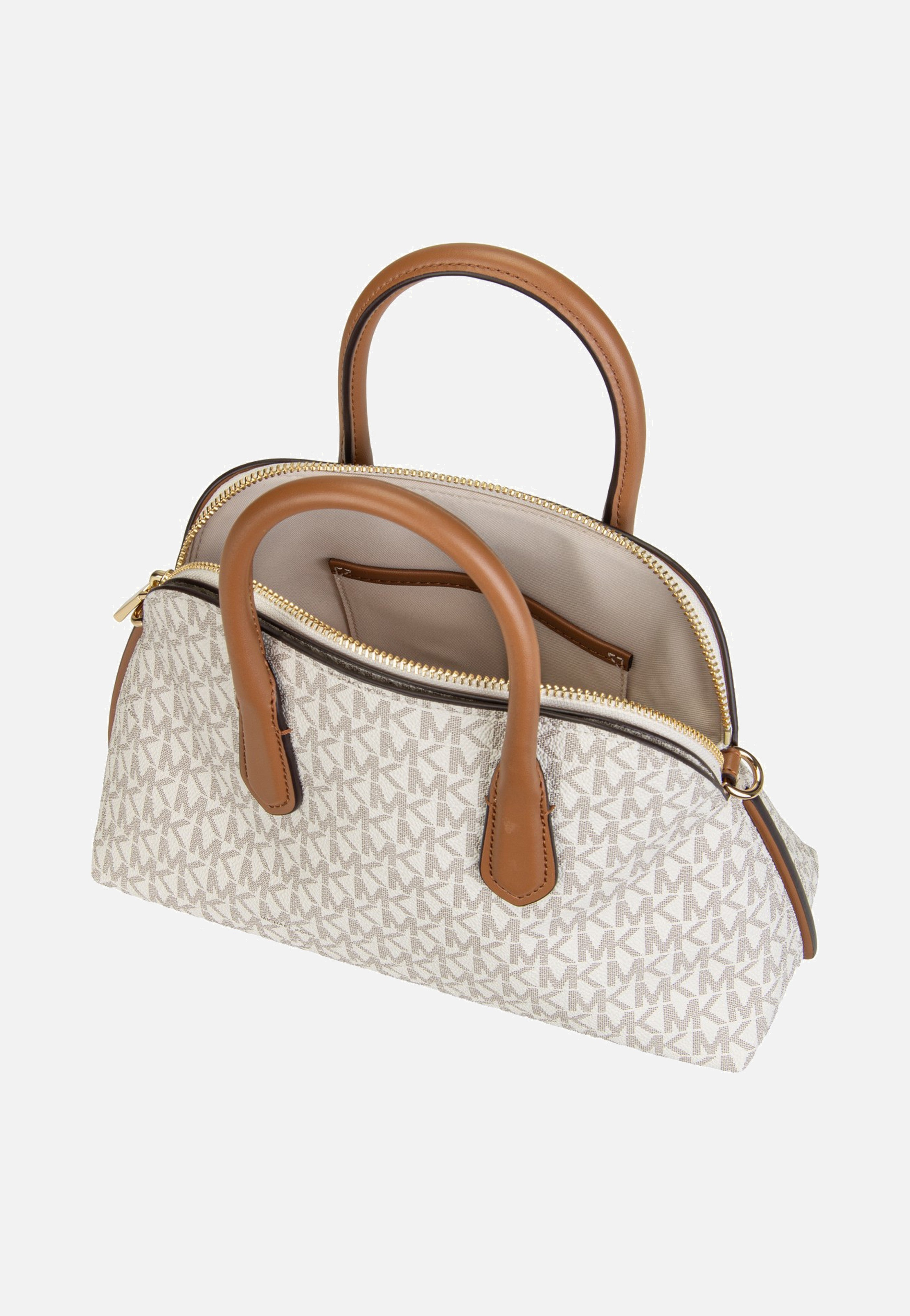 Michael Kors Freddie Medium Dome Chn Stchl Vanilla/Acorn Handle Bag