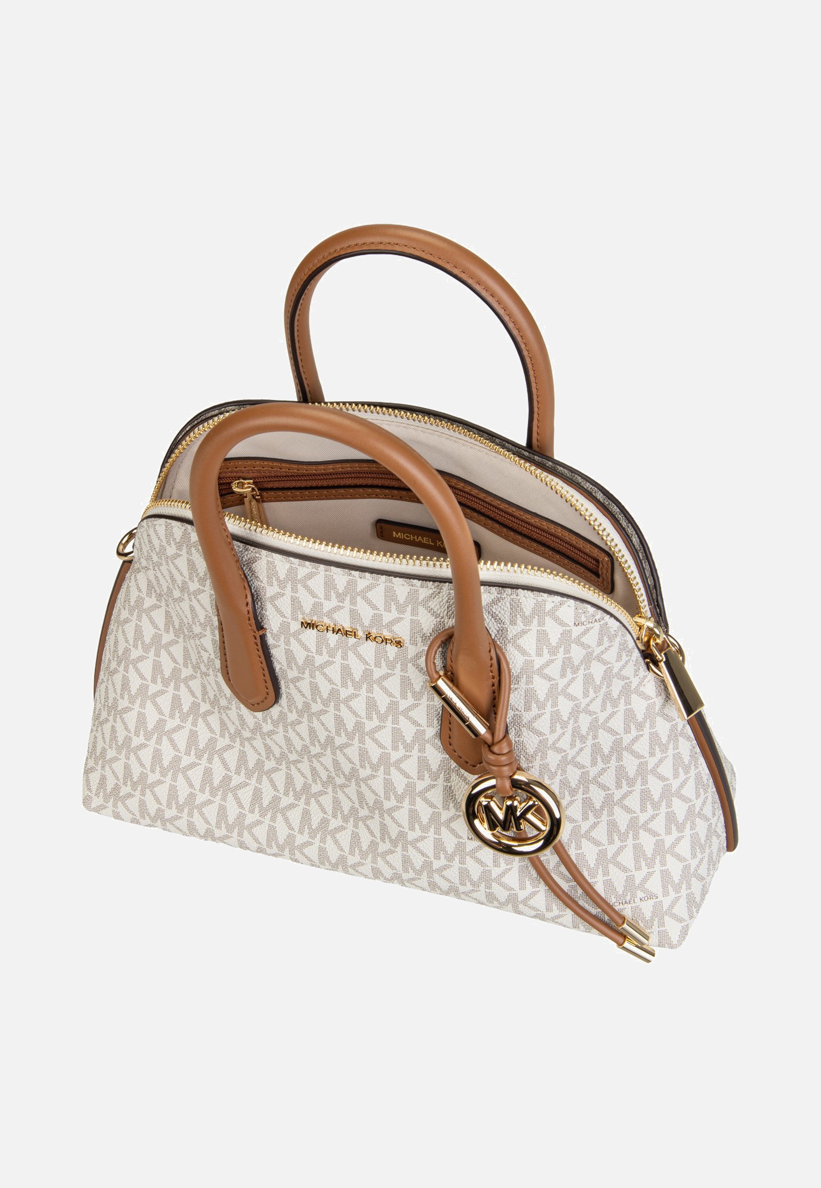 Michael Kors Freddie Medium Dome Chn Stchl Vanilla/Acorn Handle Bag
