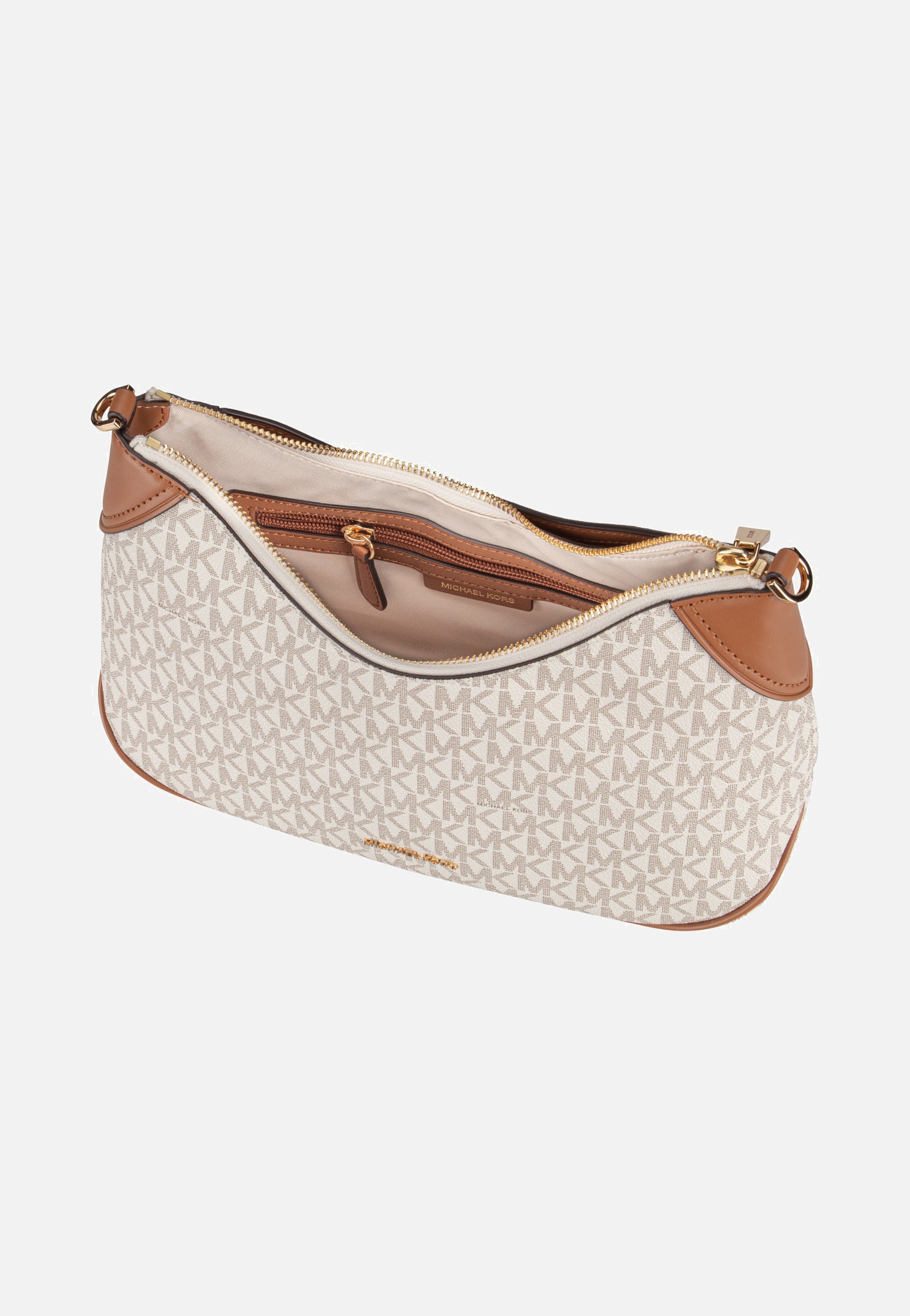 Michael Kors Jet Set MD Conv Pouchette Xbody Vanilla/Acorn Shoulder Bag