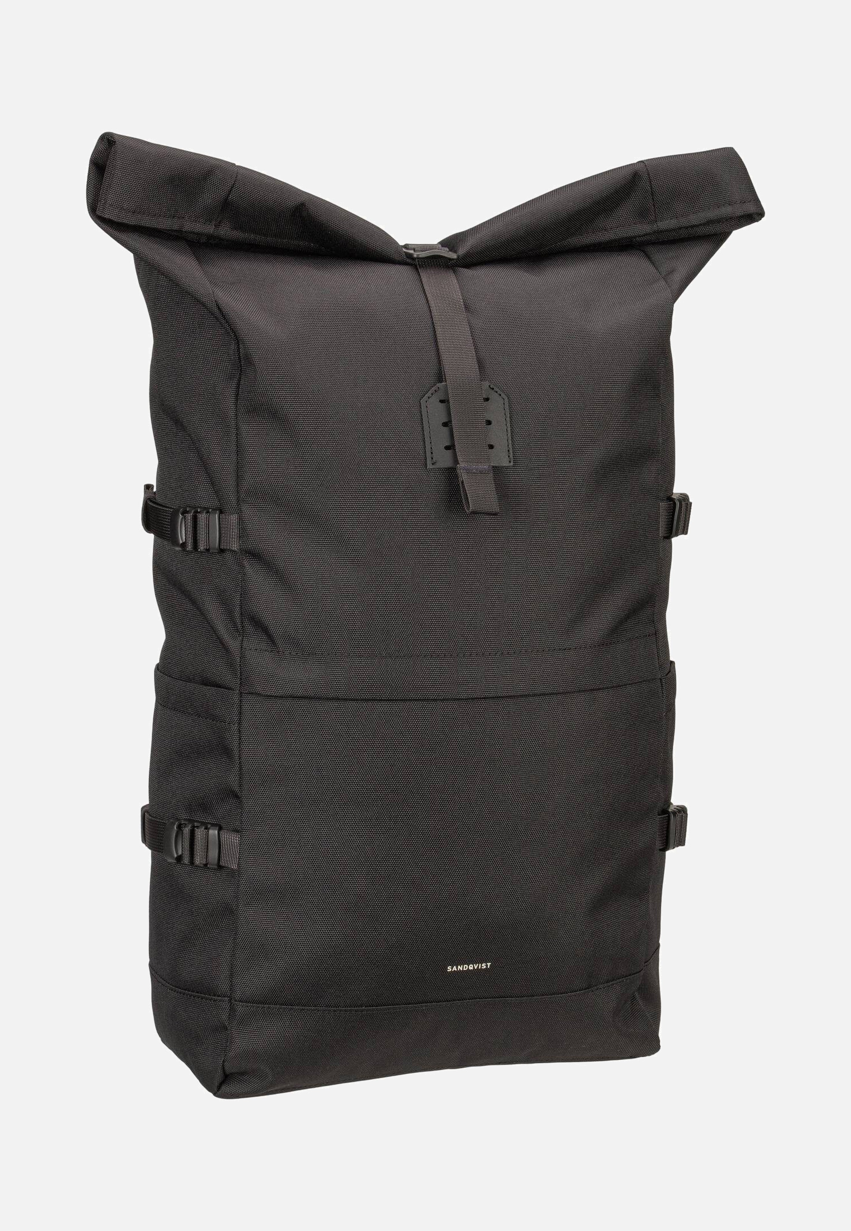 Sandqvist - Icon BP L Black/Black Leather - Rolltop Backpack | Neutral-Image