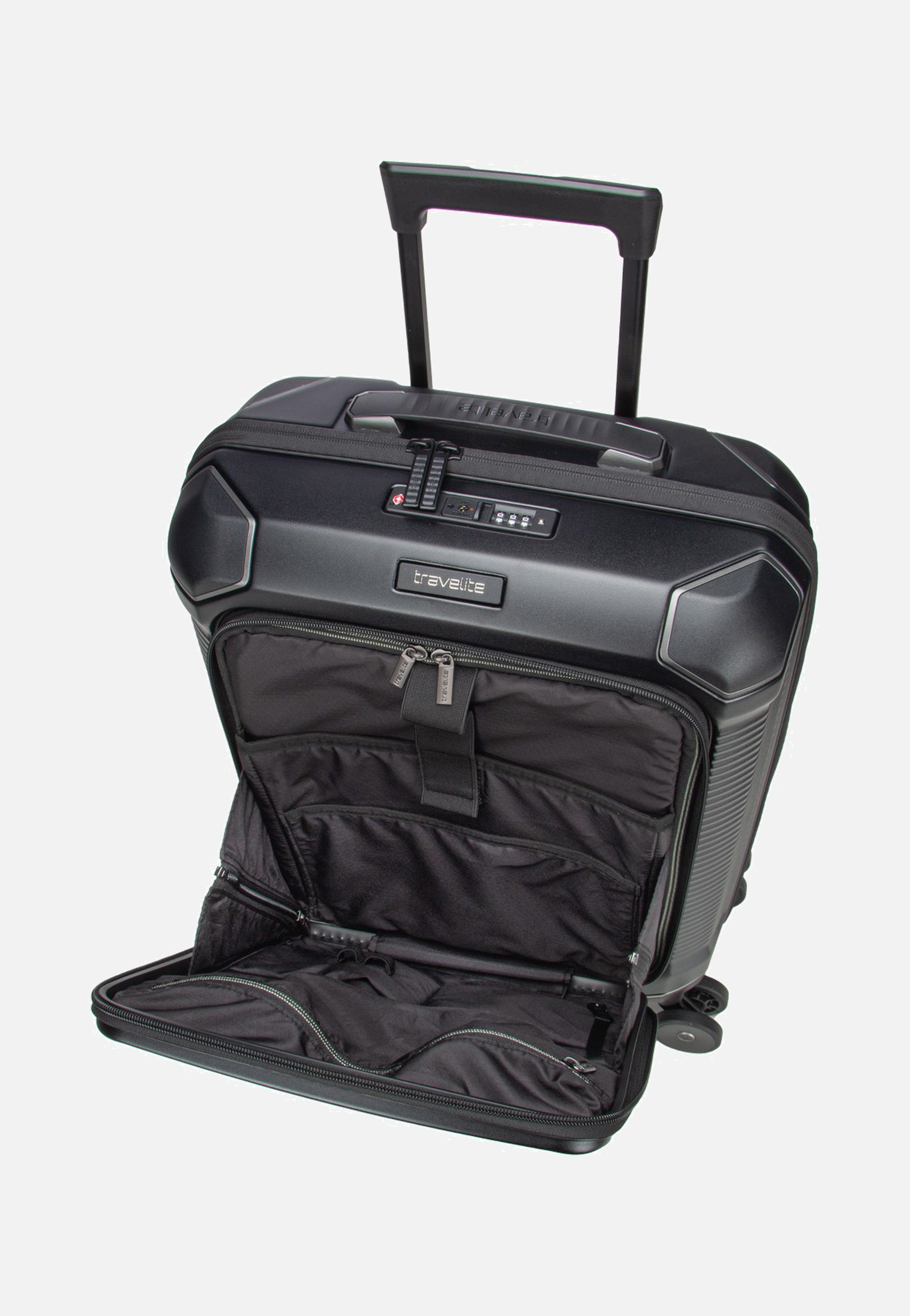 travelite Millennium Trolley 4W S Front Pocket Black Suitcase