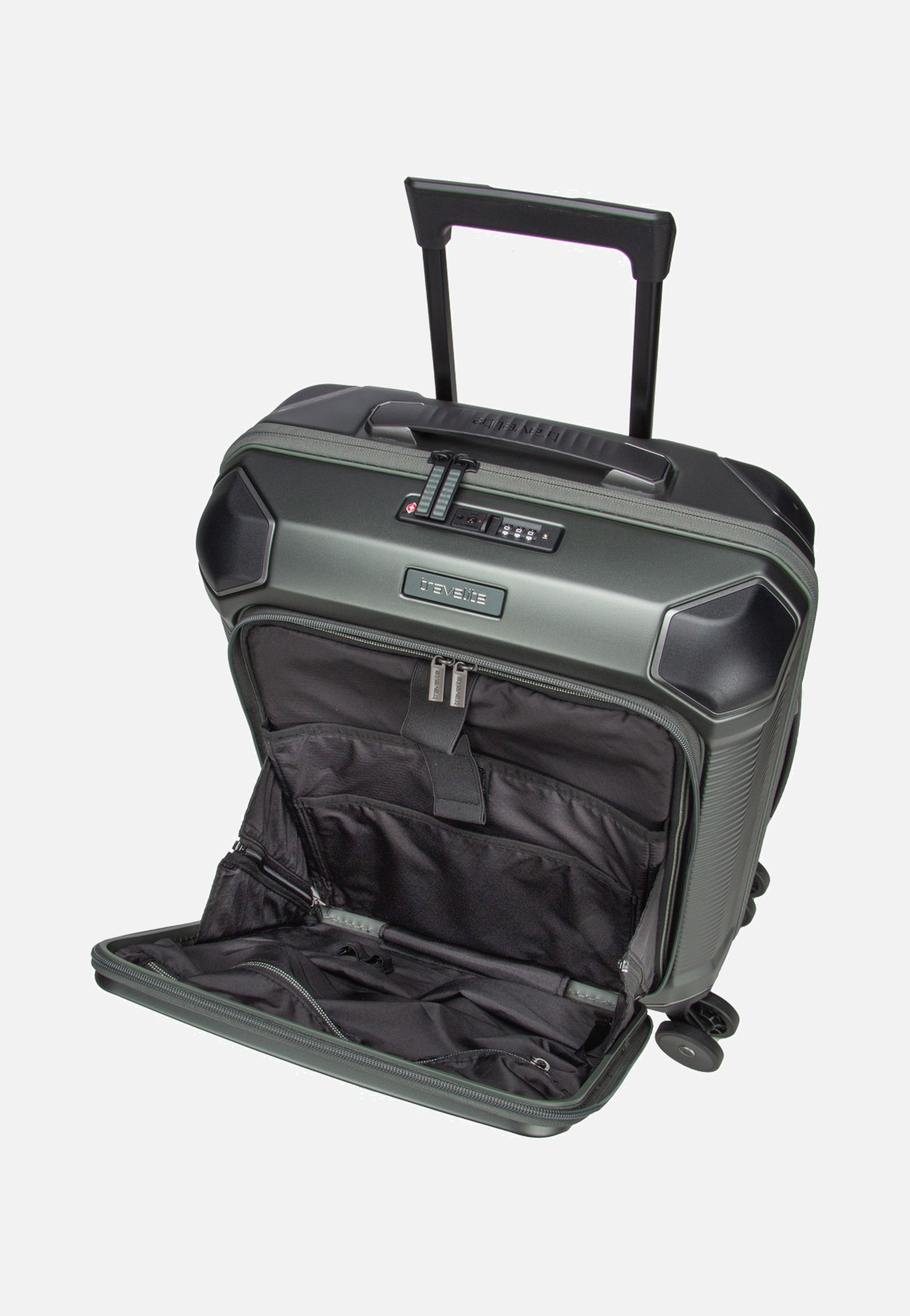 travelite Millennium Trolley 4W S Front Pocket Pine Green Suitcase