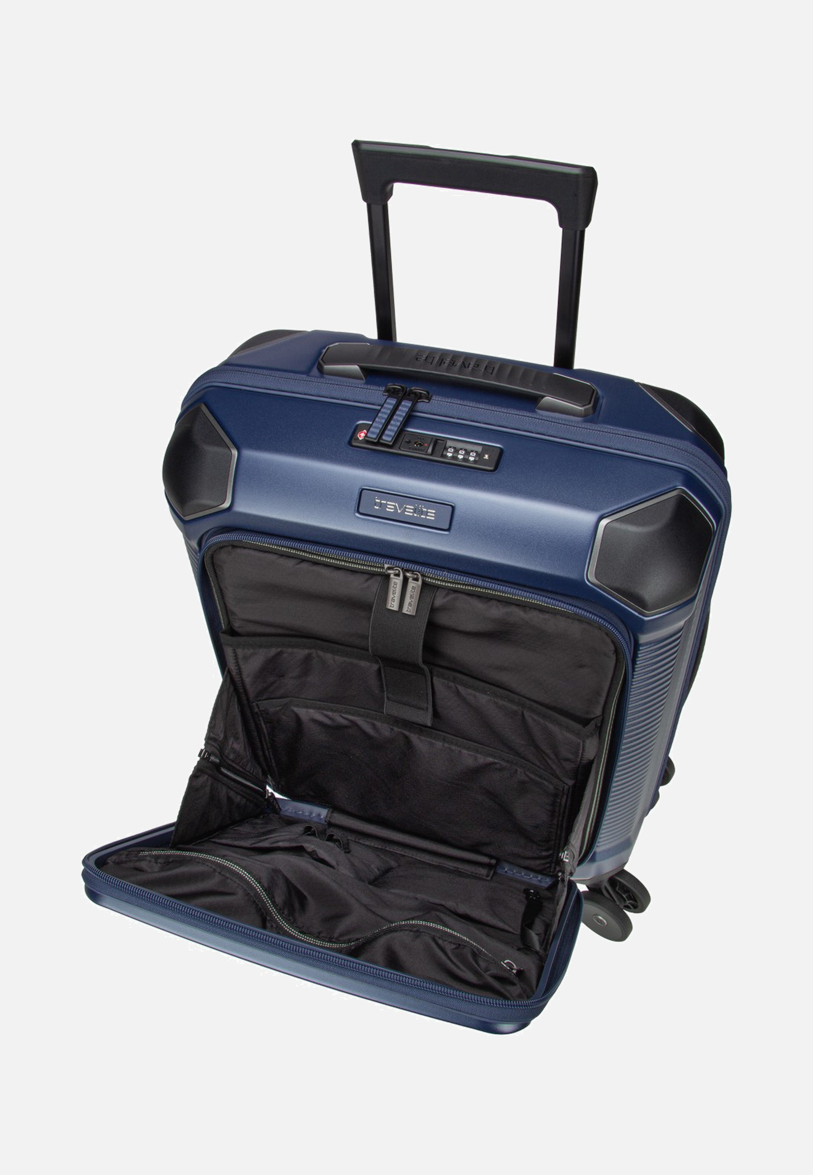 travelite Millennium Trolley 4W S Front Pocket Navy Suitcase